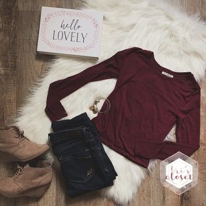 Express Maroon Marled Long Sleeve Scoop Neck